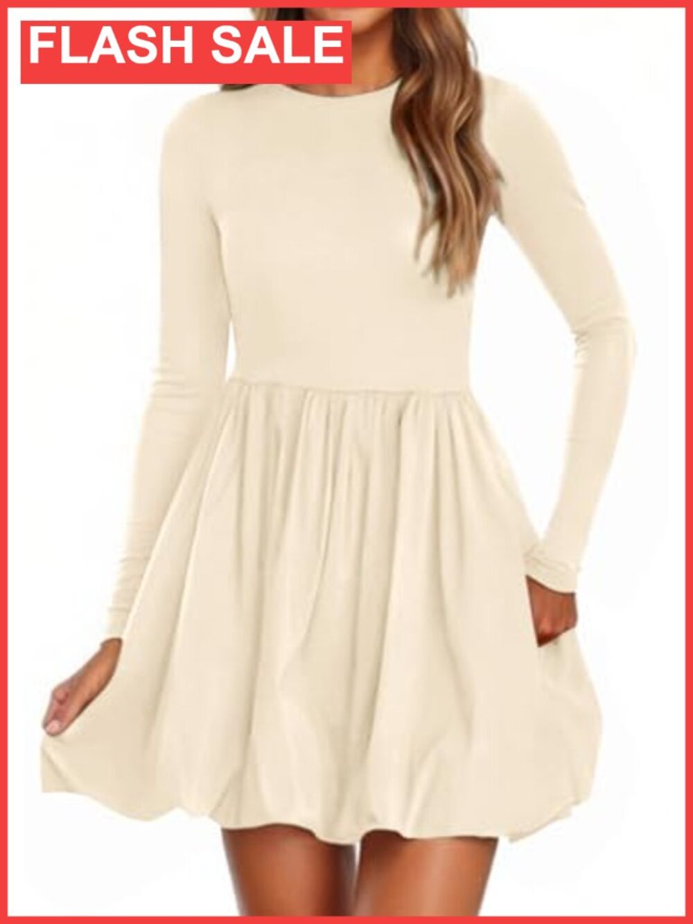A-Line Bubble Mini Dress Long Sleeve Knit Casual Fall Winter